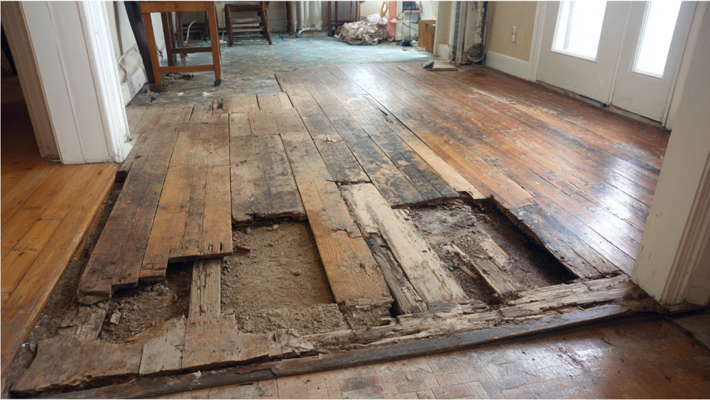Uneven subfloors during flooring construction images 