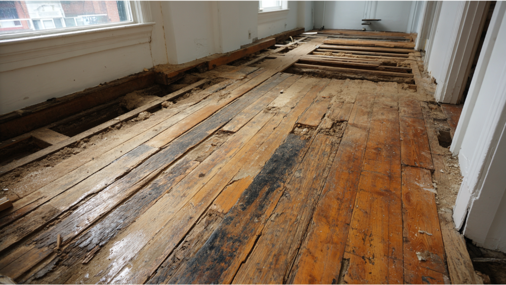 Uneven subfloors during flooring construction image