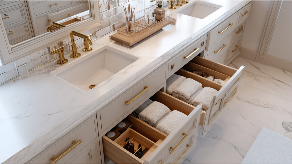 Custom Vanities and Storage Solutions Increase Value to a Bathroom