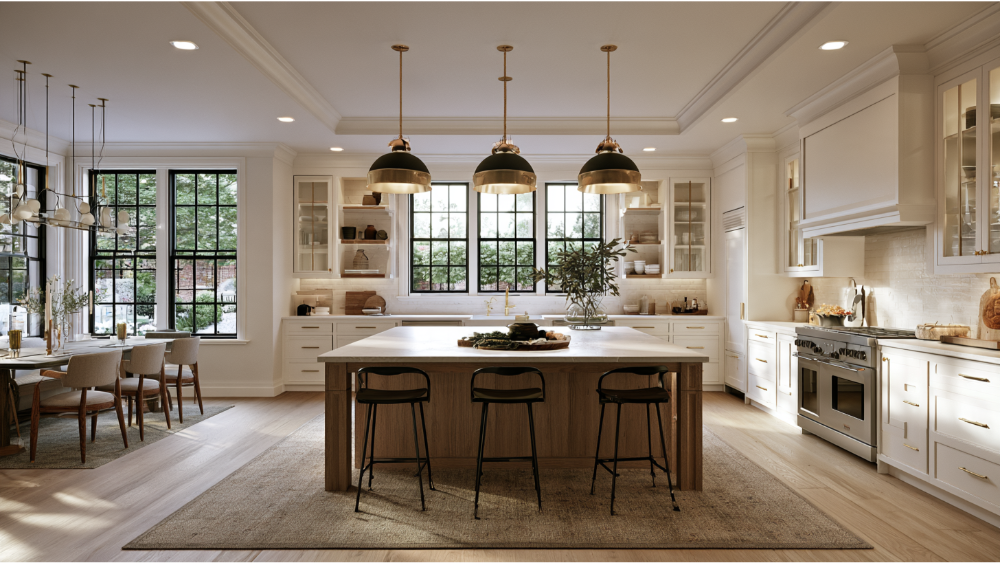 Layered Lighting, Natural Light, and Mixed Metals in the Modern Kitchen