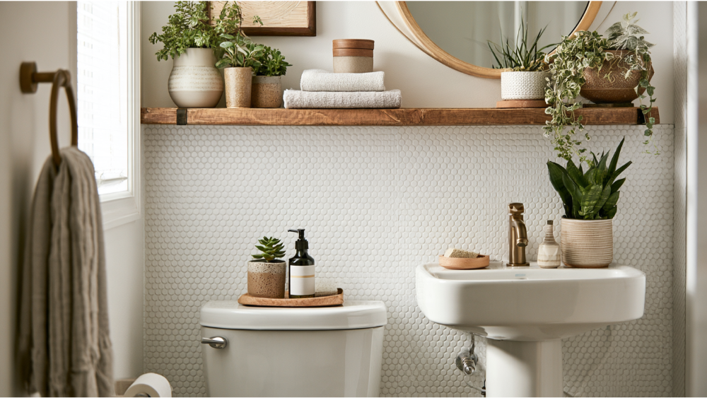 Mobile Home Remodel Ideas: Old Fixtures, Peel and Stick Tiles, and Floating Shelves