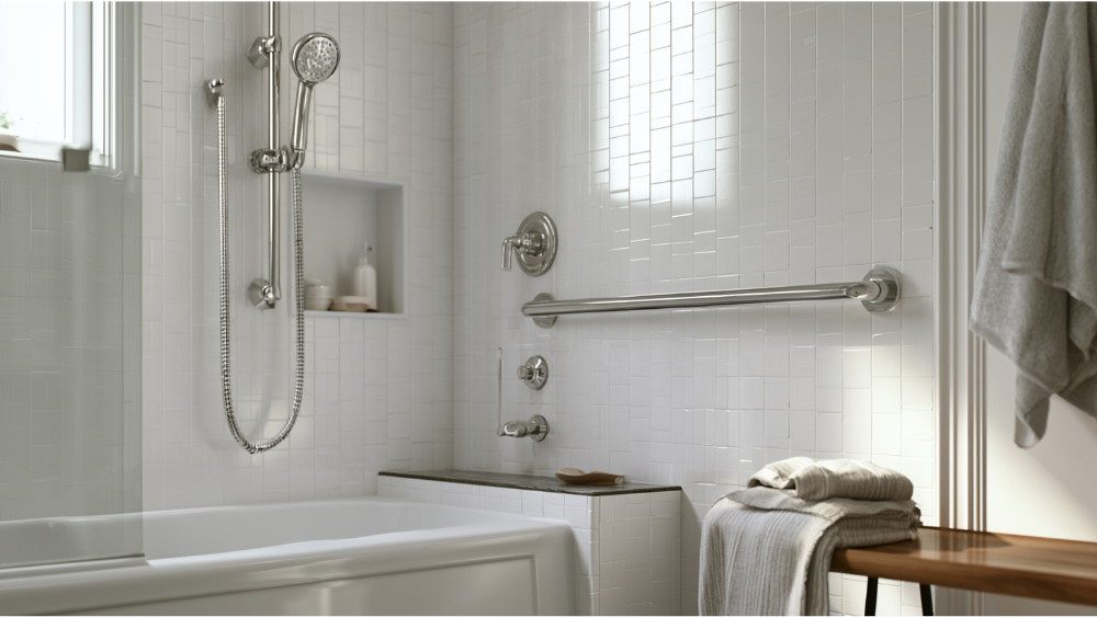 Shower Seating, Handheld Controls, and Storage You Can Reach While Seated